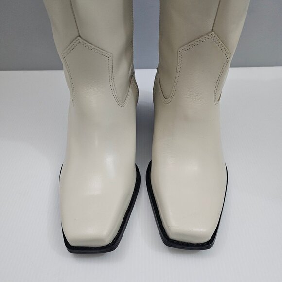 Vince Camuto Sangeti Knee High Boot Womens 9 WIDE Ivory Cream Leather Block Heel - Picture 6 of 16